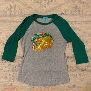 Sequin Taco Baseball Raglan Tee